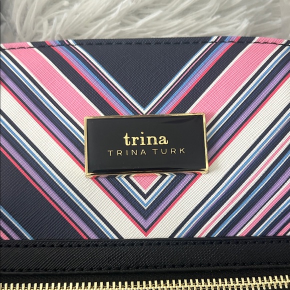 Trina Turk Chevron Tote in Pink and Navy - Picture 3 of 16